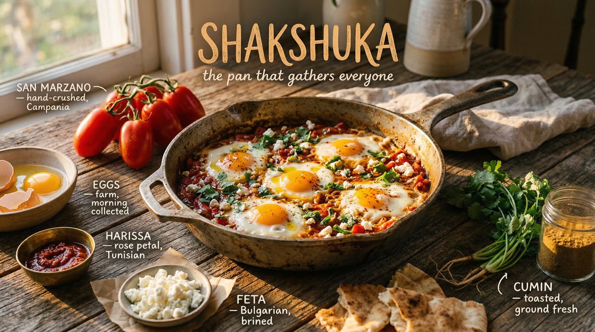 Hyper-realistic rustic farmhouse food photography scene with hero dish on weathered surface, surrounded by fresh ingredients, herbs, spices, and handwritten labels in golden hour lighting.