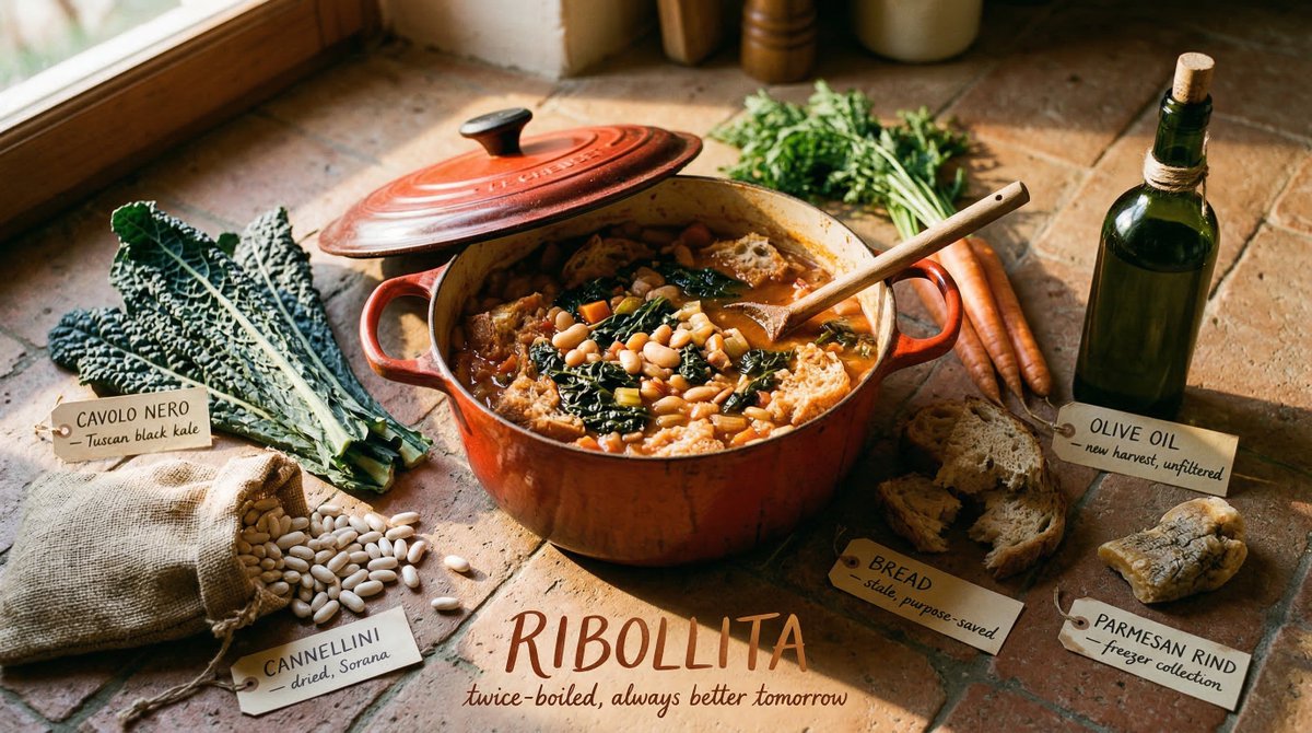 Hyper-realistic rustic farmhouse food photography scene with hero dish on weathered surface, surrounded by fresh ingredients, herbs, spices, and handwritten labels in golden hour lighting. Thumbnail 2