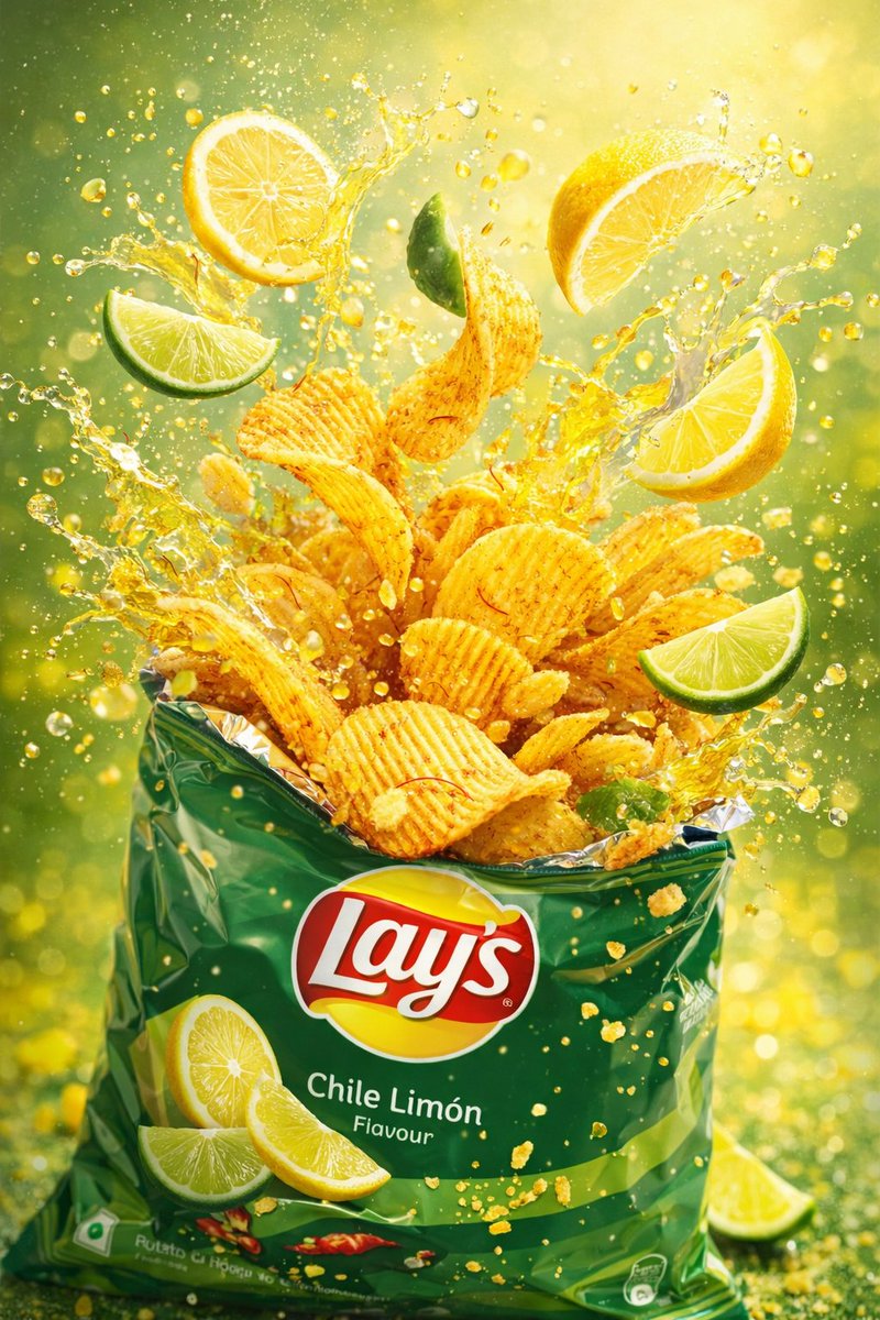Lay’s Spanish Tomato Tango chip packet bursting with golden chips, tomato sauce splashes, and floating tomatoes in a cinematic red FMCG advertisement scene. Thumbnail 2