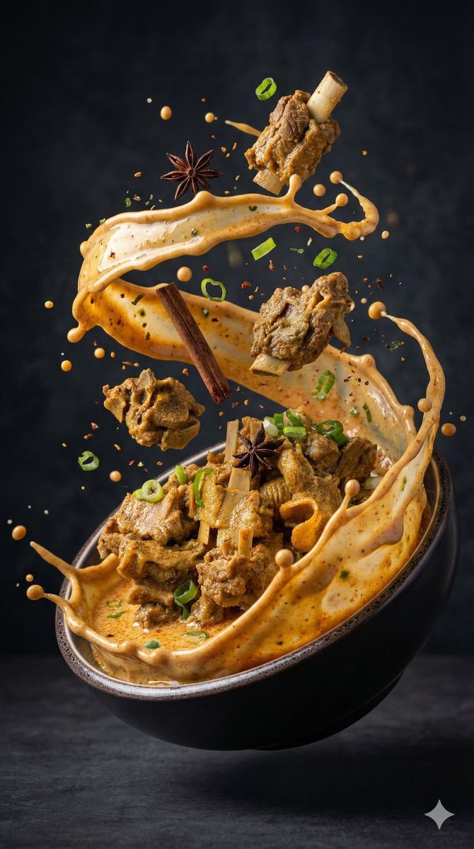 Cinematic hyper-realistic Seblak kuah scene with intact ceramic bowl and dynamically splitting crackers, stretching spicy broth, and floating toppings in motion. Thumbnail 3