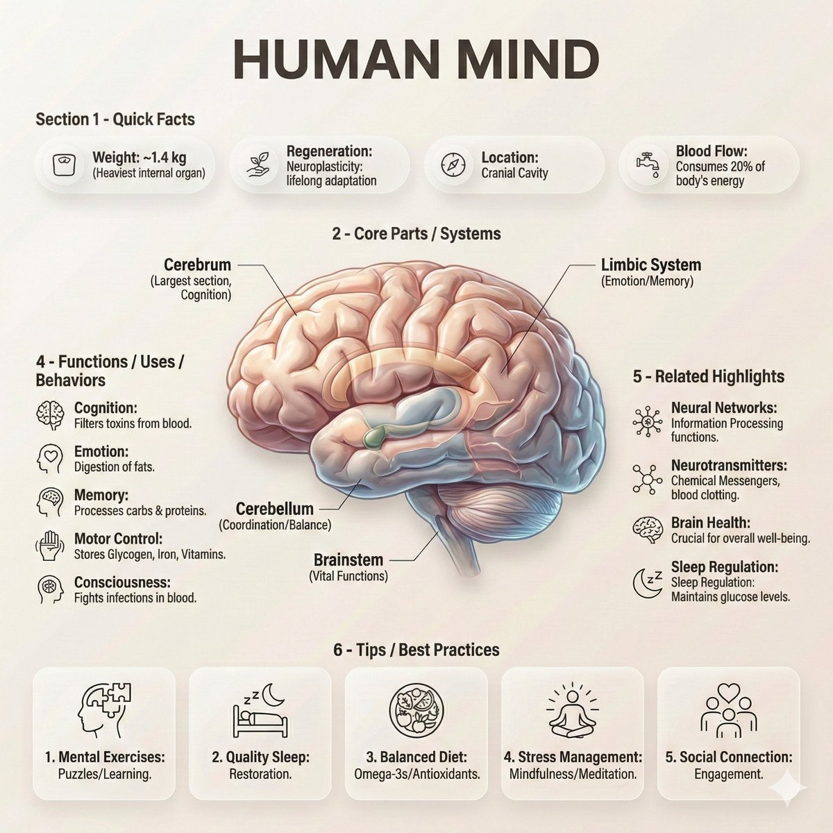 A modern medical infographic poster showing a 3D human liver with labeled anatomical parts, quick facts, functions, and health tips arranged in a clean editorial UI-style layout. Thumbnail 2