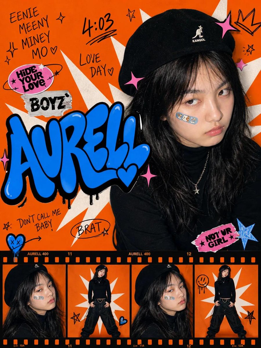 A Y2K pop-street editorial collage poster featuring a moody young subject, graffiti typography, orange background, sticker graphics, and filmstrip fashion layout with idol-style street fashion aesthetics. Thumbnail 3
