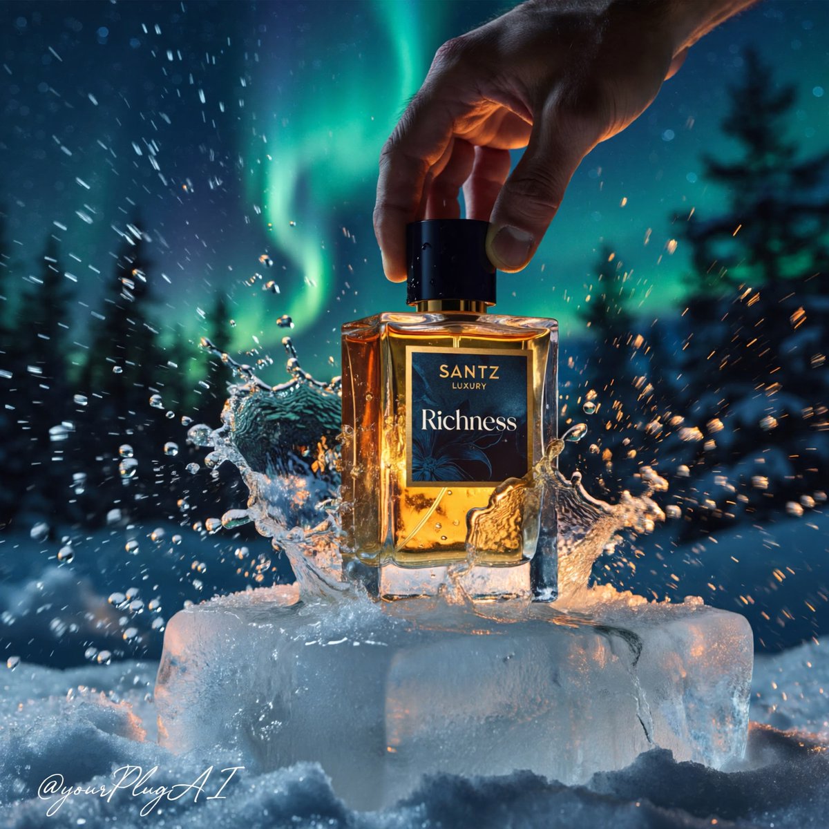 Luxury cinematic perfume advertisement template featuring a customizable perfume bottle in dramatic elemental environments with premium lighting and high-end product photography style. Thumbnail 4