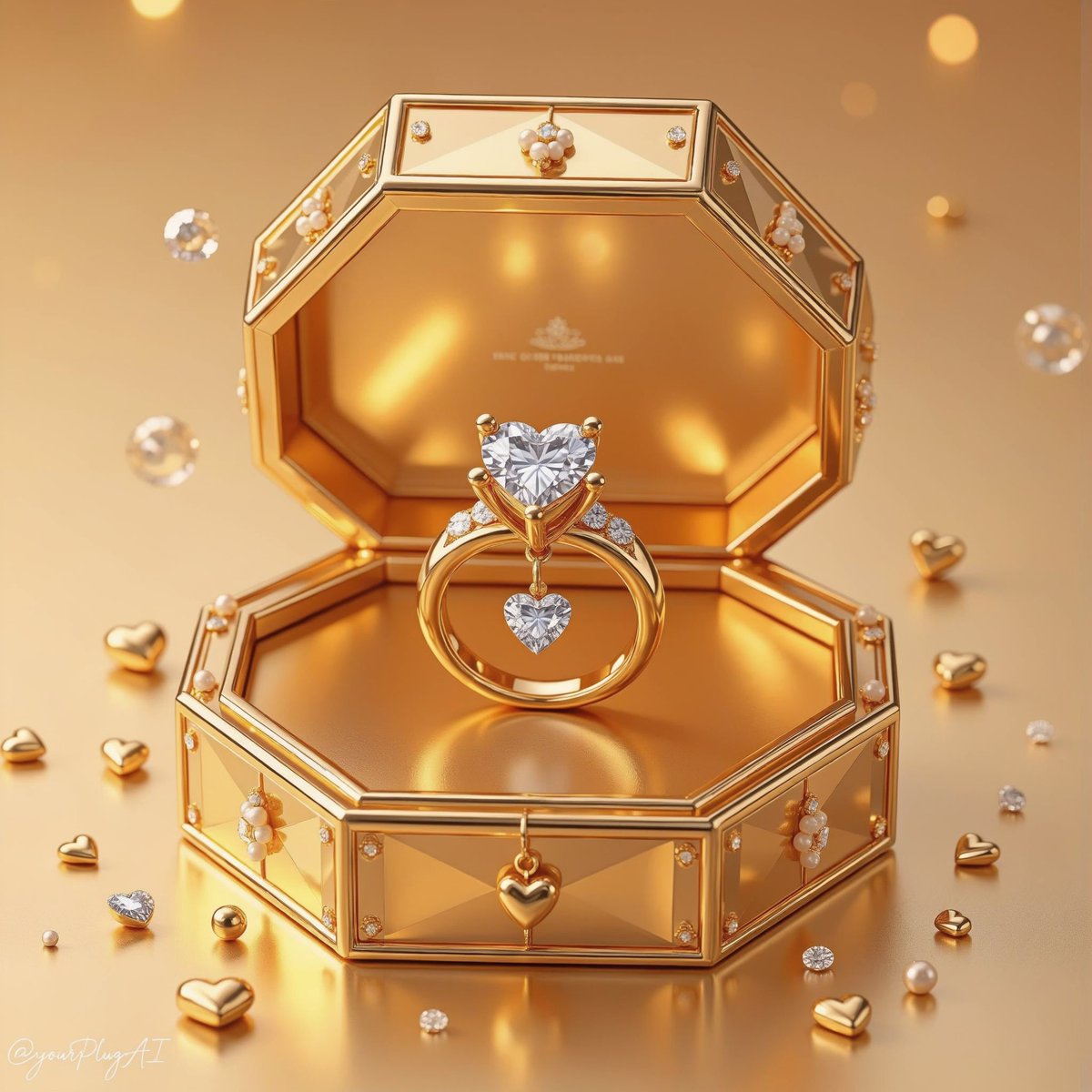 Luxury jewelry product scene featuring a premium gemstone or watch placed inside an elegant presentation box with cinematic lighting and reflective studio aesthetics.