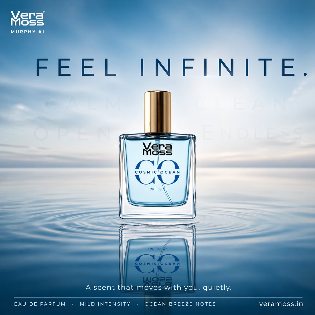 Dual cinematic perfume billboard concepts for Vera Moss featuring a minimal fresh version and an energetic water-motion version with premium typography and luxury advertising design. Thumbnail 3