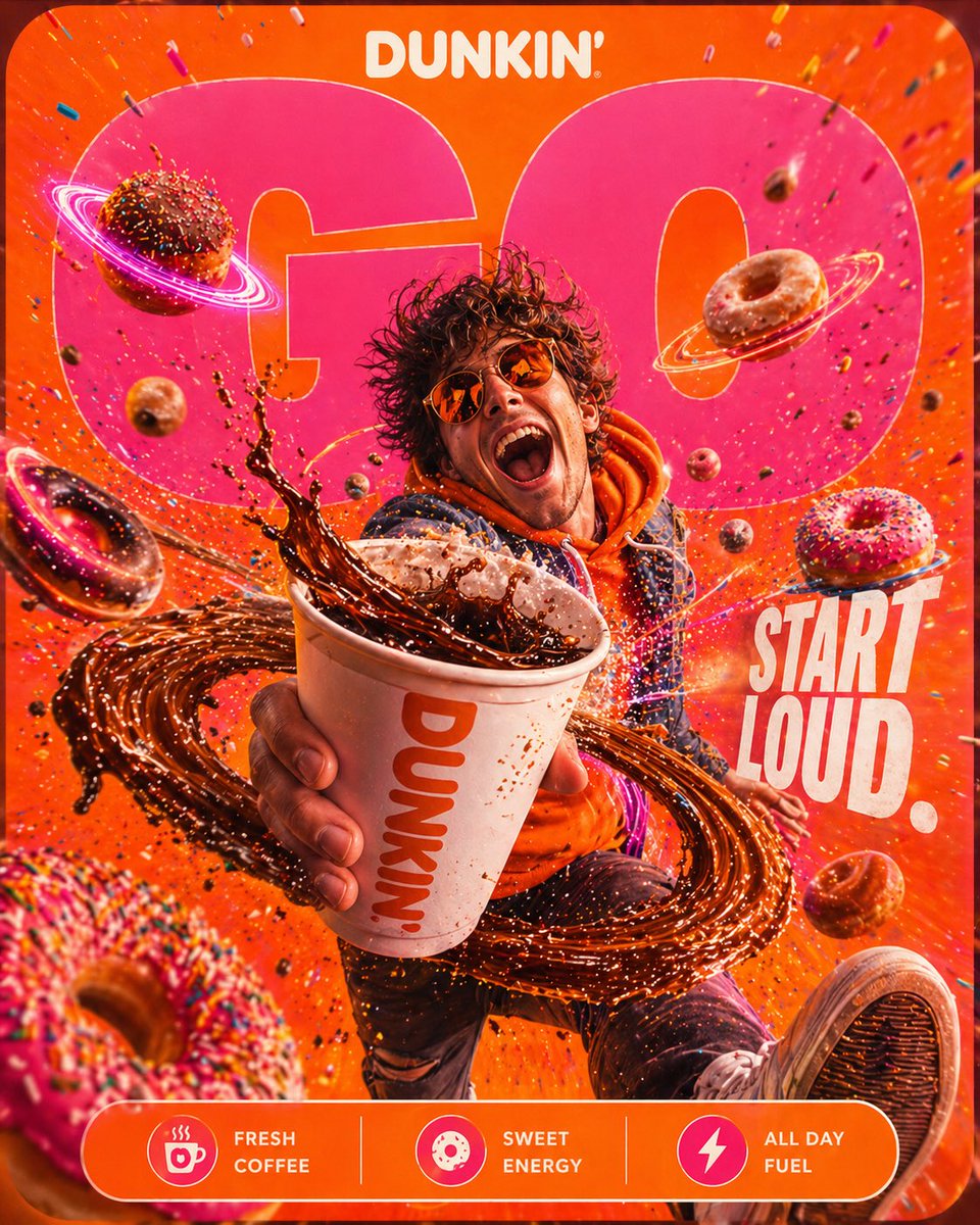 Surreal cinematic coffee advertising posters featuring Starbucks, Costa, Tim Hortons, and Dunkin cups transforming into miniature worlds with forests, cities, warmth, and explosive creative visuals. Thumbnail 4
