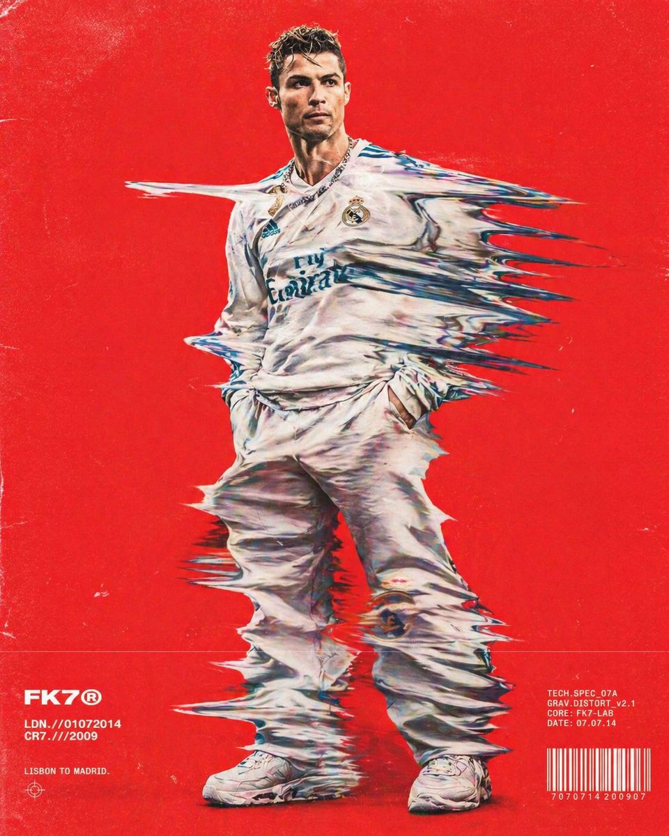 Experimental hip-hop fashion poster featuring a full-frame model with motion-drag distorted clothing against a bold red background with retro film grain and magazine-style typography.