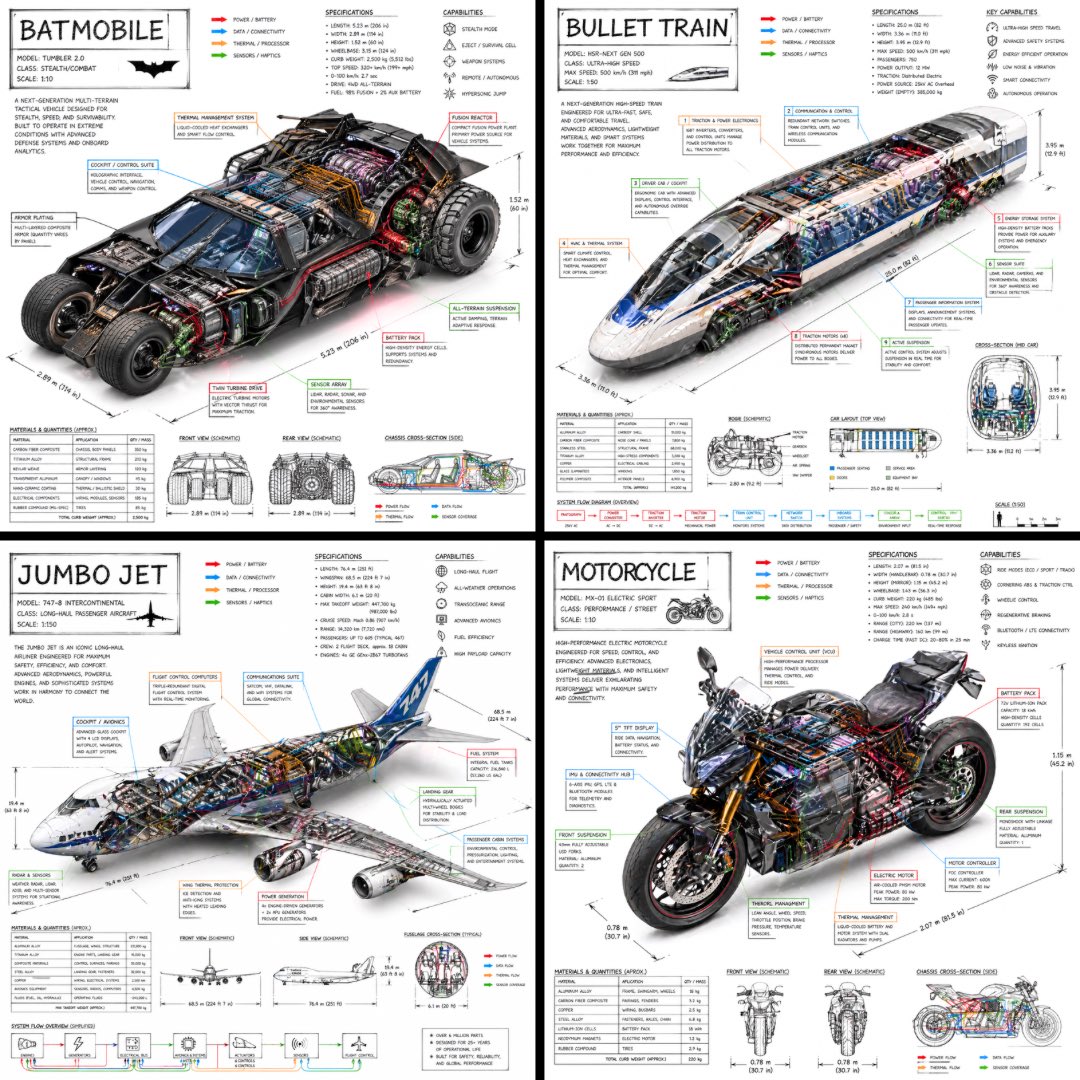 Isometric technical infographic of a vehicle showing cutaway components, labeled systems, and color-coded engineering flows on a clean white background.
