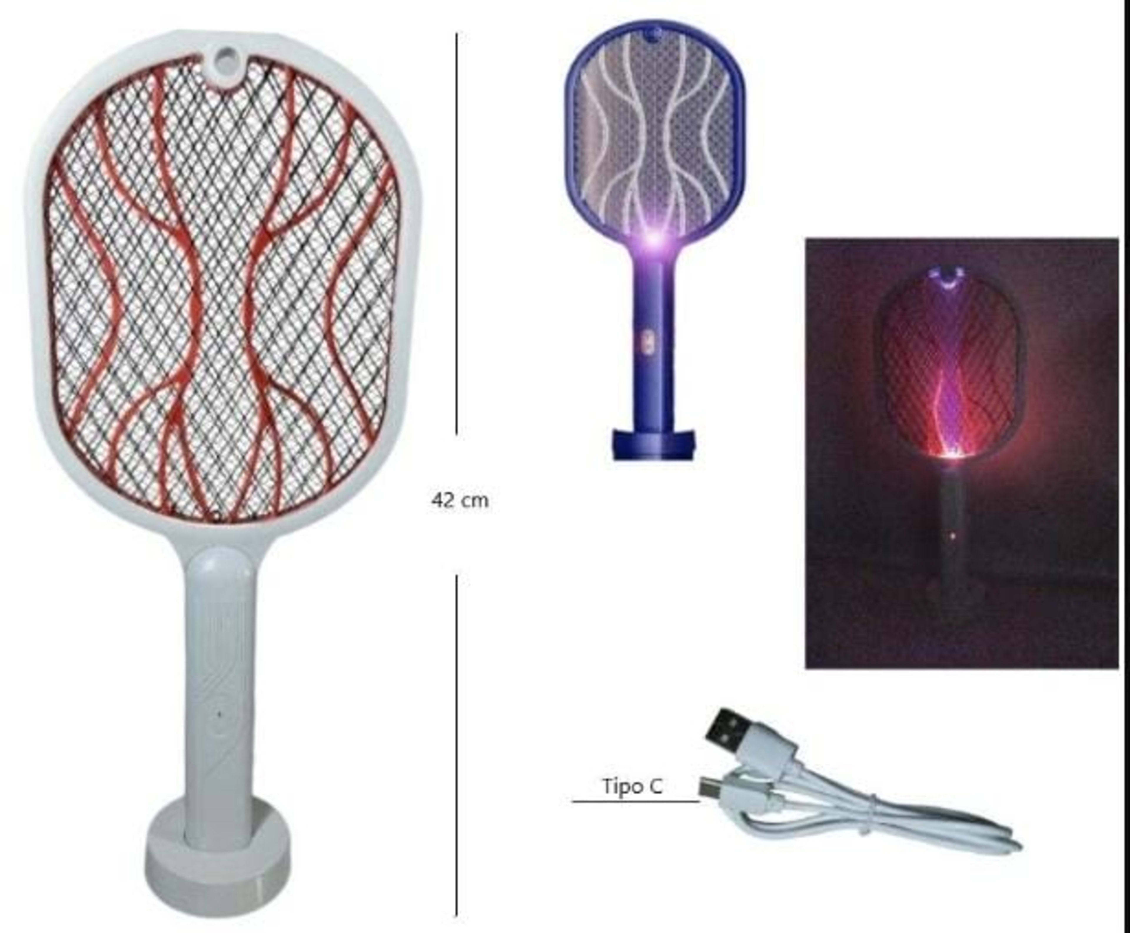 Raqueta Matamoscas Recargable c/ soporte 
