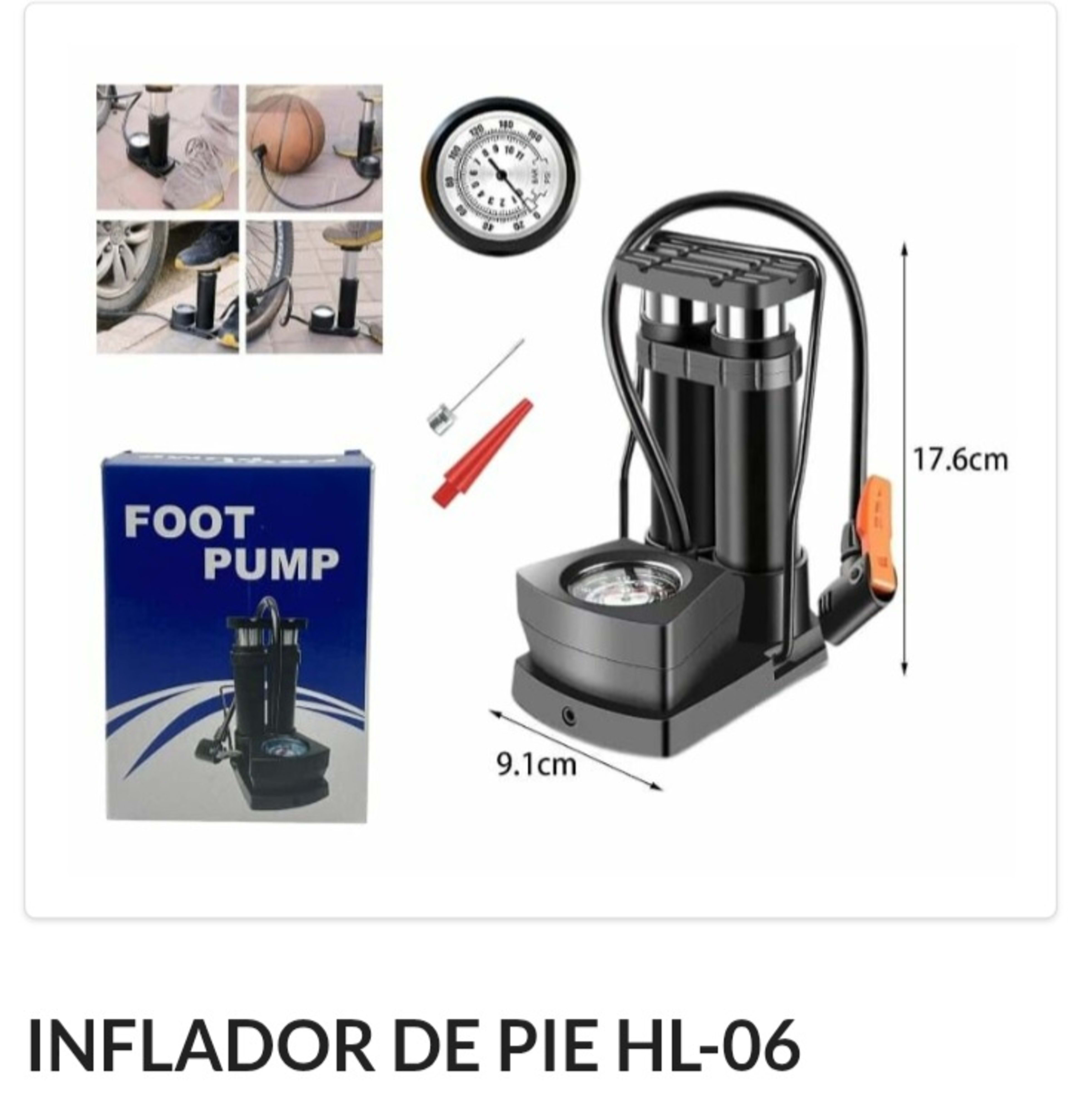 Inflador de pie Bici/pelota Doble piston 