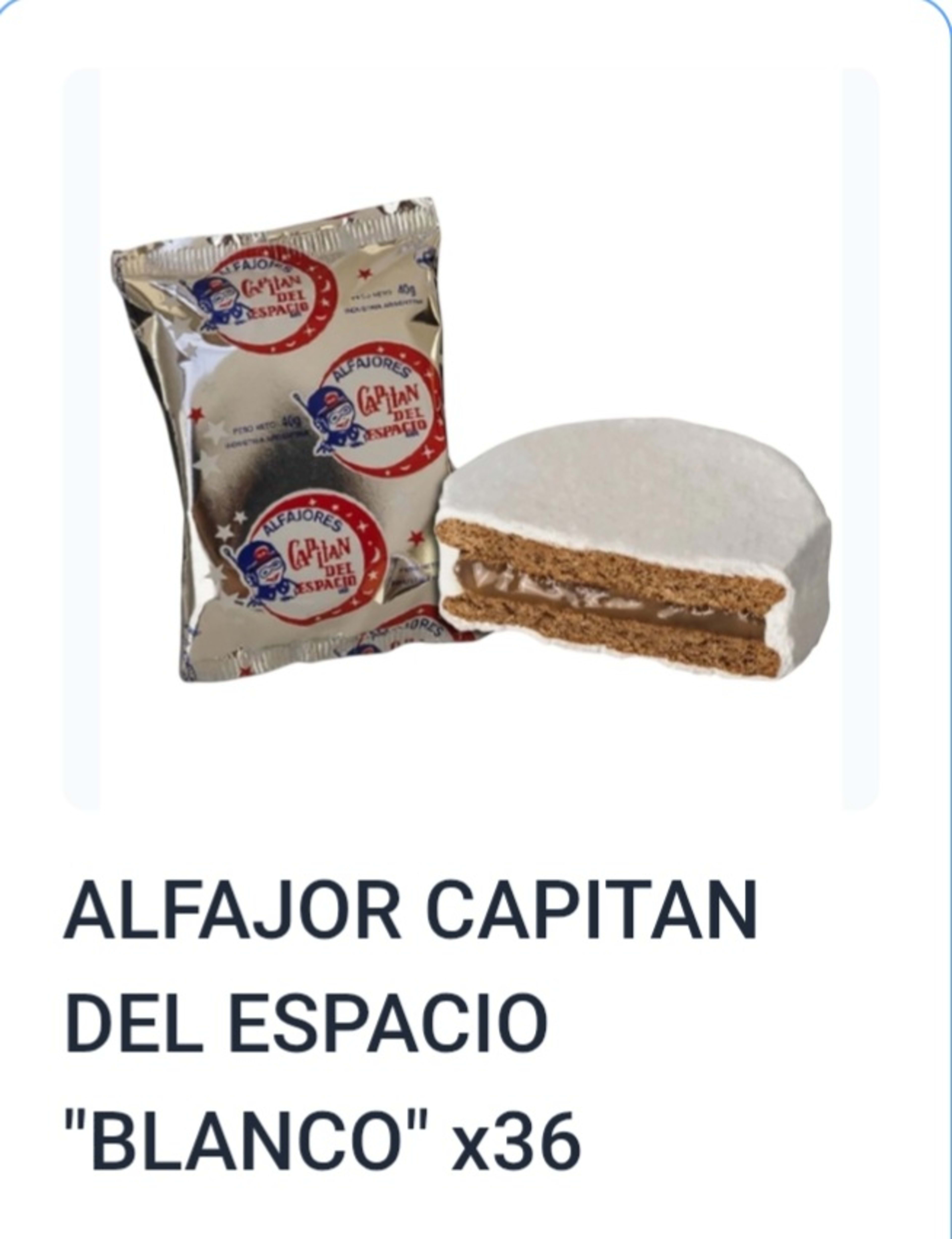 Alfajor Capitán del Espacio simple x36 blanco 