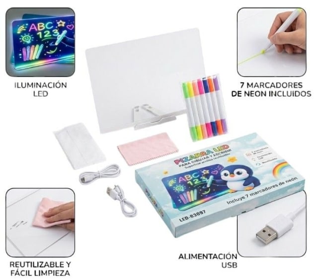 PIZARRA LED 20 X30 ACRILICA COLORES NEON