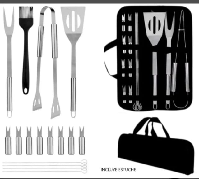 SET PARRILLERO 16 PIEZAS ACERO INOXIDABLE 