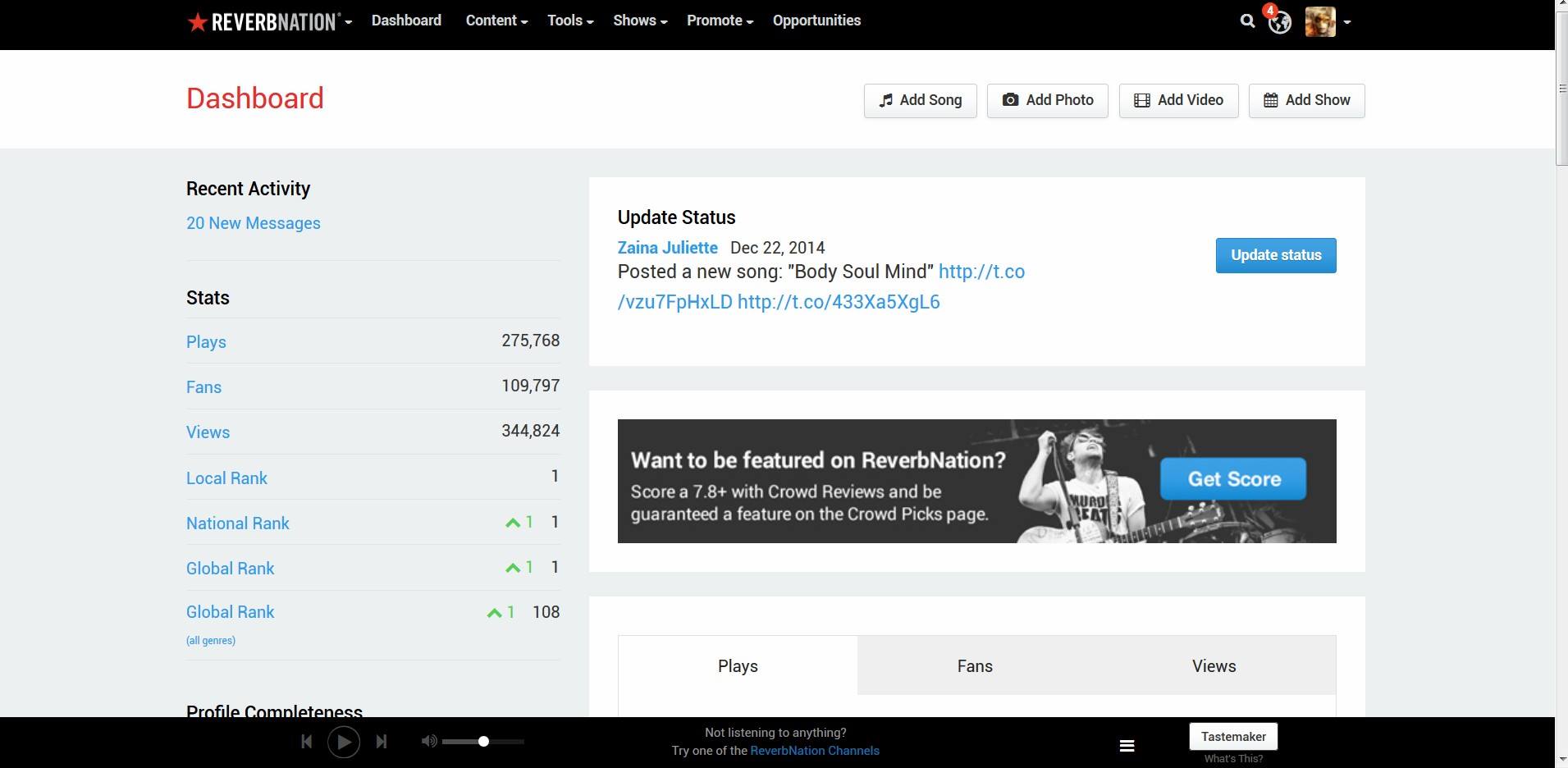 ReverbNation stats