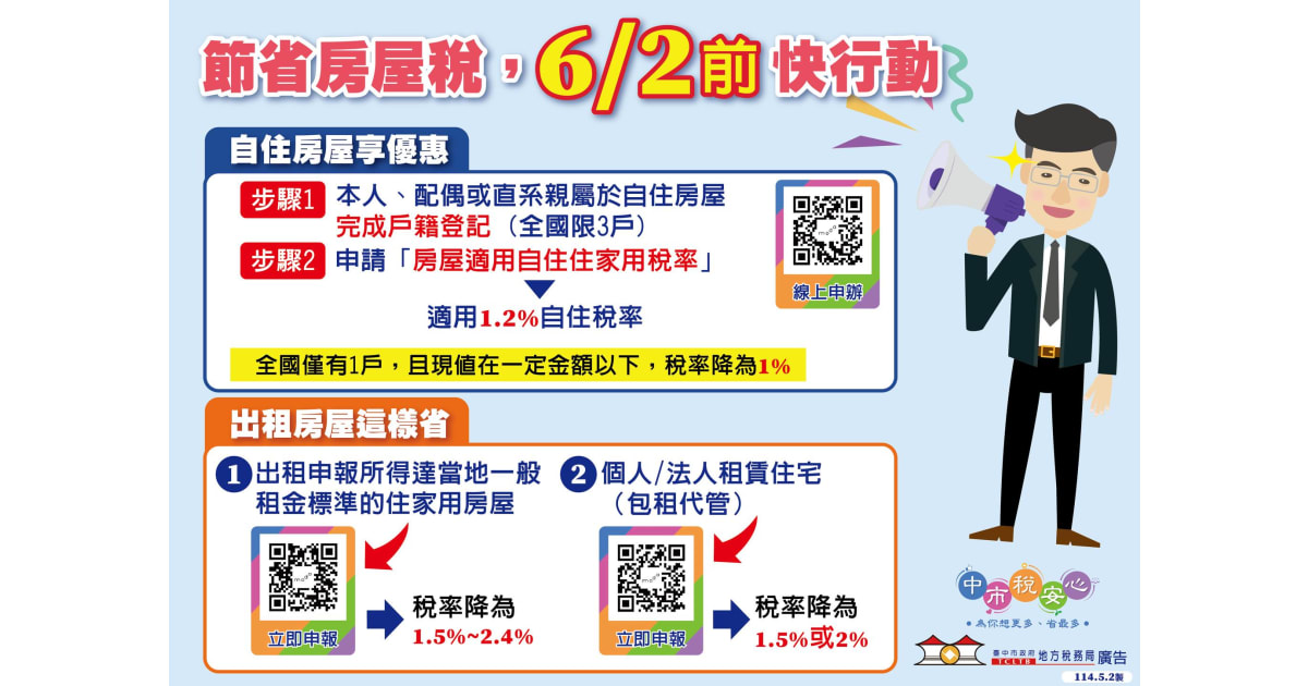 出租房屋可以享優惠稅率！