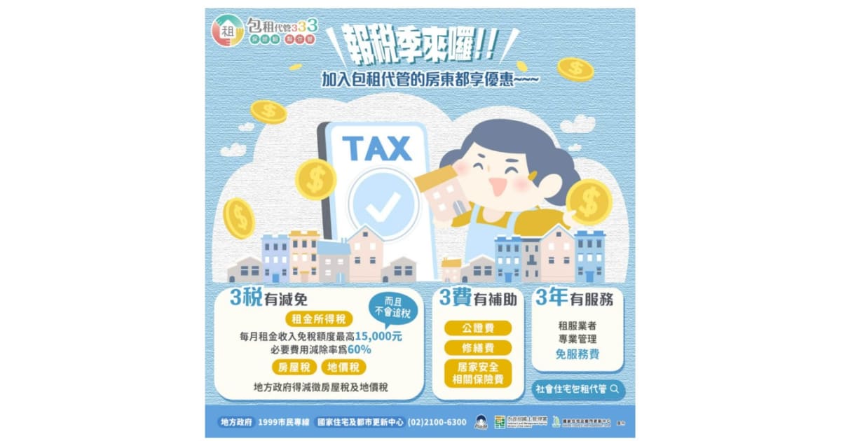 加入社宅包租代管或公益出租 34萬戶房東報稅享優惠
