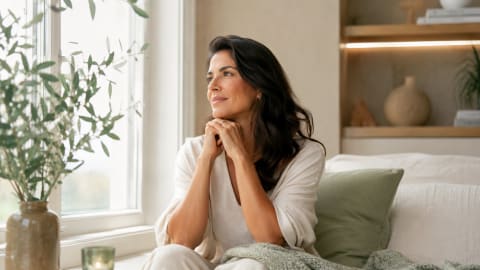 Mulher serena em ambiente claro representando ansiedade feminina em Mococa
