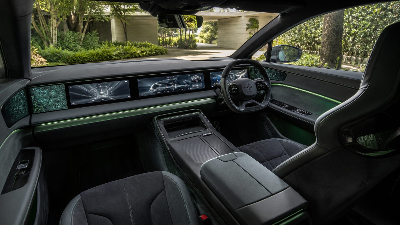 Concept illustration of a triple-screen electric SUV cabin