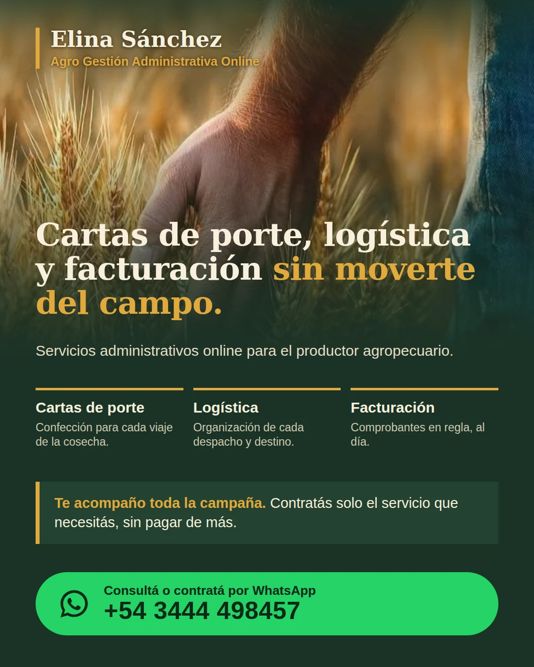 Servicios administrativos para el productor agrícola.