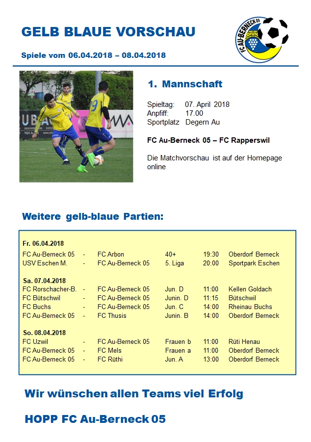 Gelb blaue Vorschau vom 06.04 bis 08.04.2018