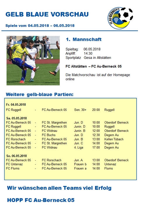 Gelb-blaue Vorschau vom 04.05 bis 06.05.2018