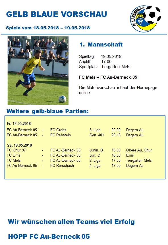 Gelb-blaue Vorschau vom 18.05. bis 19.05.2018