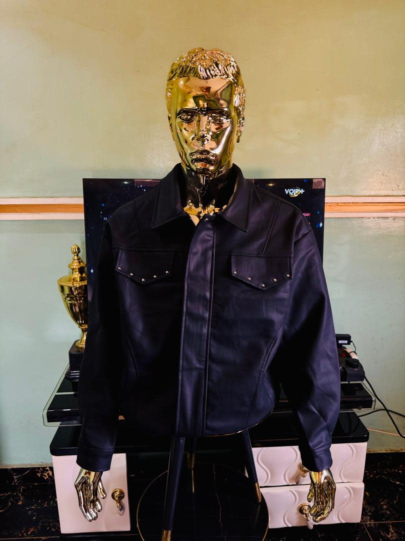 Navy Faux Leather Studded Chest-Pocket Shirt Jacket