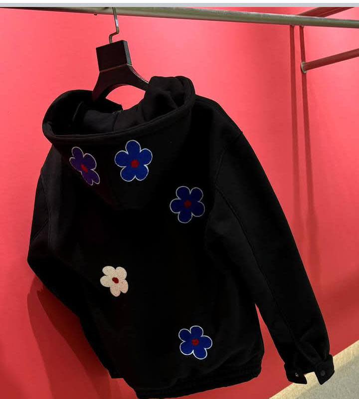 Daisy Floral Patch Hooded Zip Bomber Jacket — 3 Colorways (Grey, Caramel & Black)