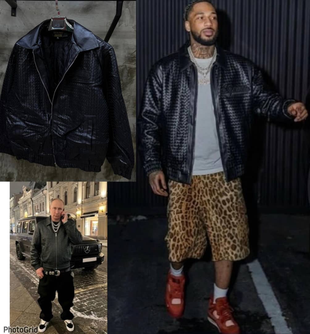 Supreme Woven Leather Script Logo Bomber Jacket — Dark Brown