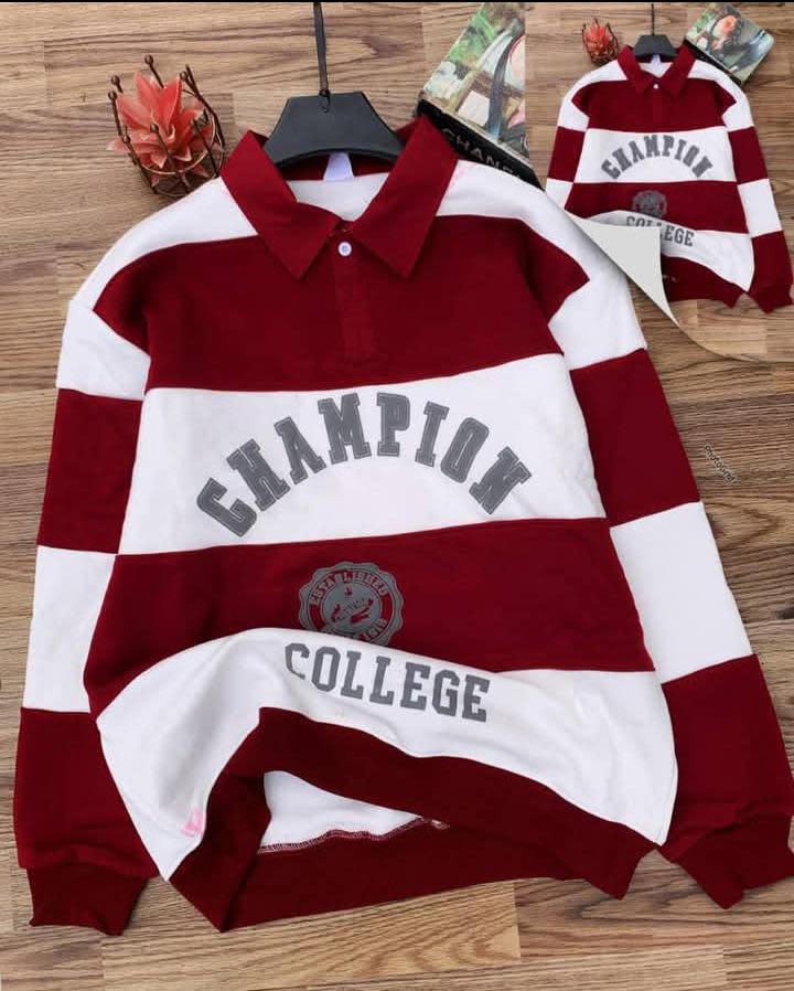 Champion College Striped Rugby Polo Sweatshirt