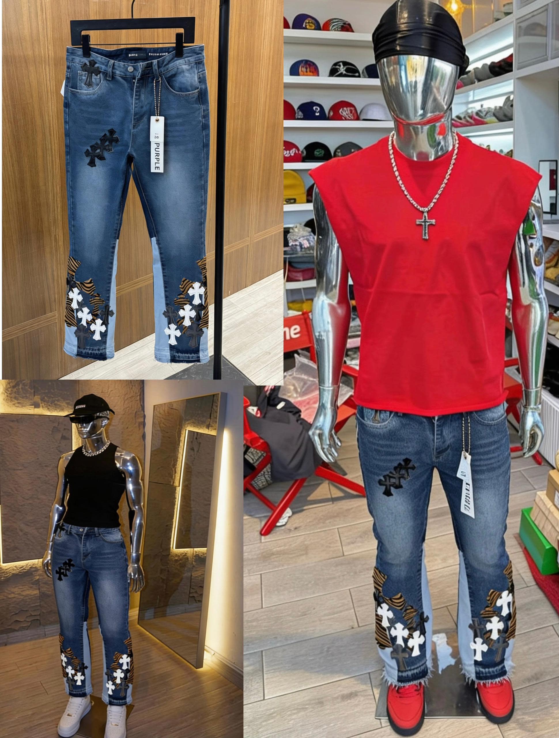 Purple Brand Cross Patch Flare Denim Jeans 