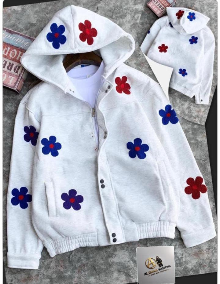 Daisy Floral Patch Hooded Zip Bomber Jacket — 3 Colorways (Grey, Caramel & Black)