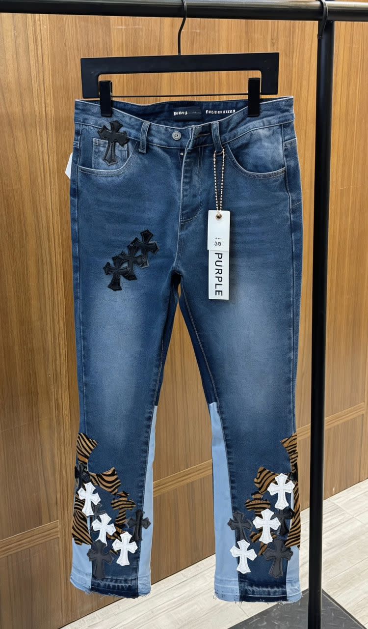 Purple Brand Cross Patch Flare Denim Jeans 