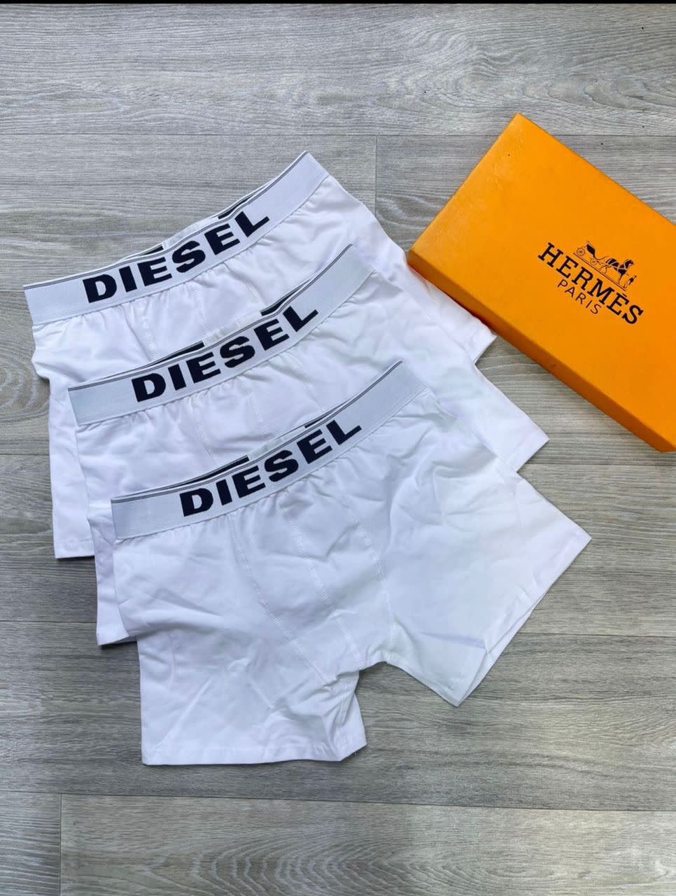 Diesel Men's White Logo Waistband Boxer Briefs
