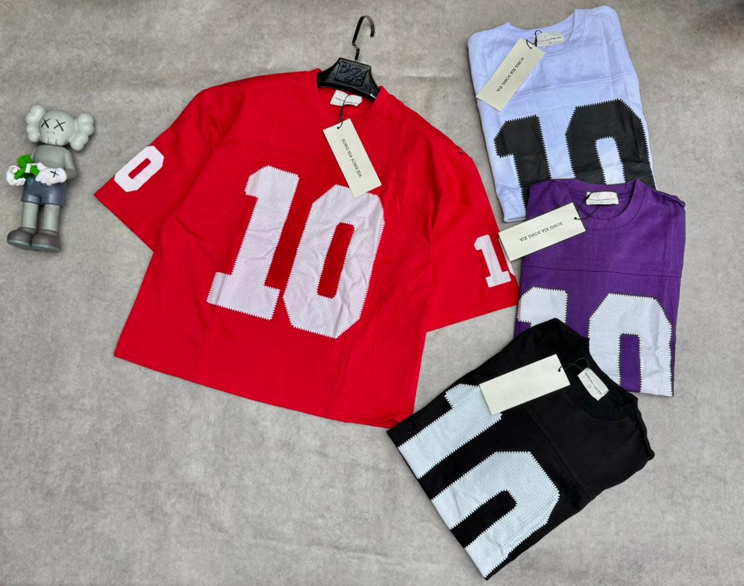 Song Xia Oversized Mesh & Leather-Patch Number Crop Jersey Tee — Numbers 11, 88 & 100 | Multiple Colorways