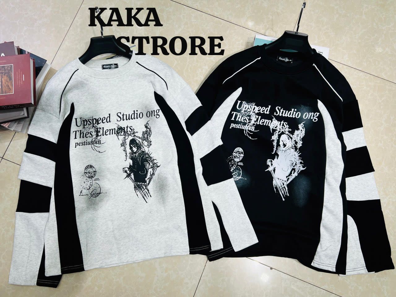 Upspeed Studio Anime Gothic Graphic Color-Block Long Sleeve Sweatshirt