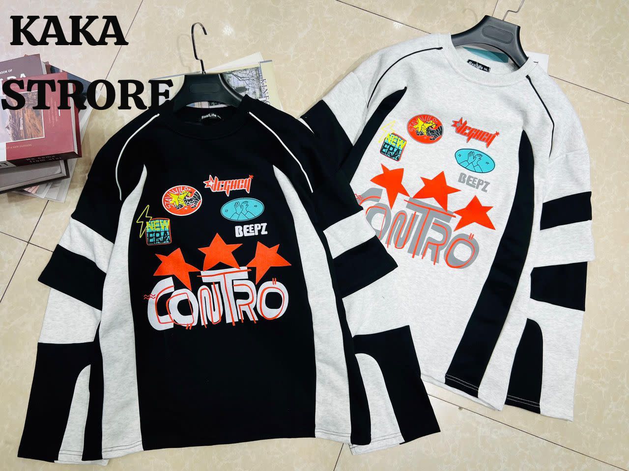 Upspeed Studio Anime Gothic Graphic Color-Block Long Sleeve Sweatshirt