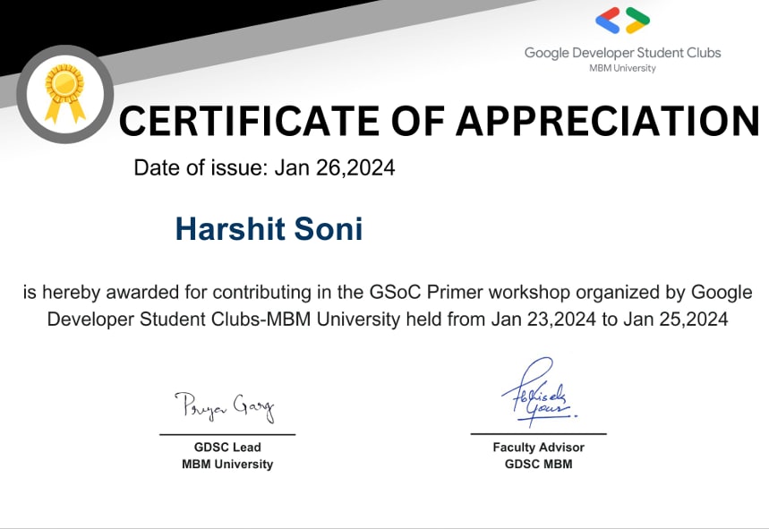 Certificate of Appreciation certificate