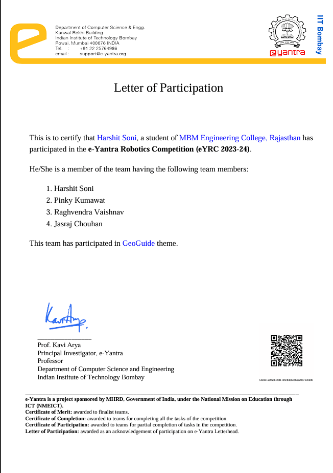 Letter of Participation certificate