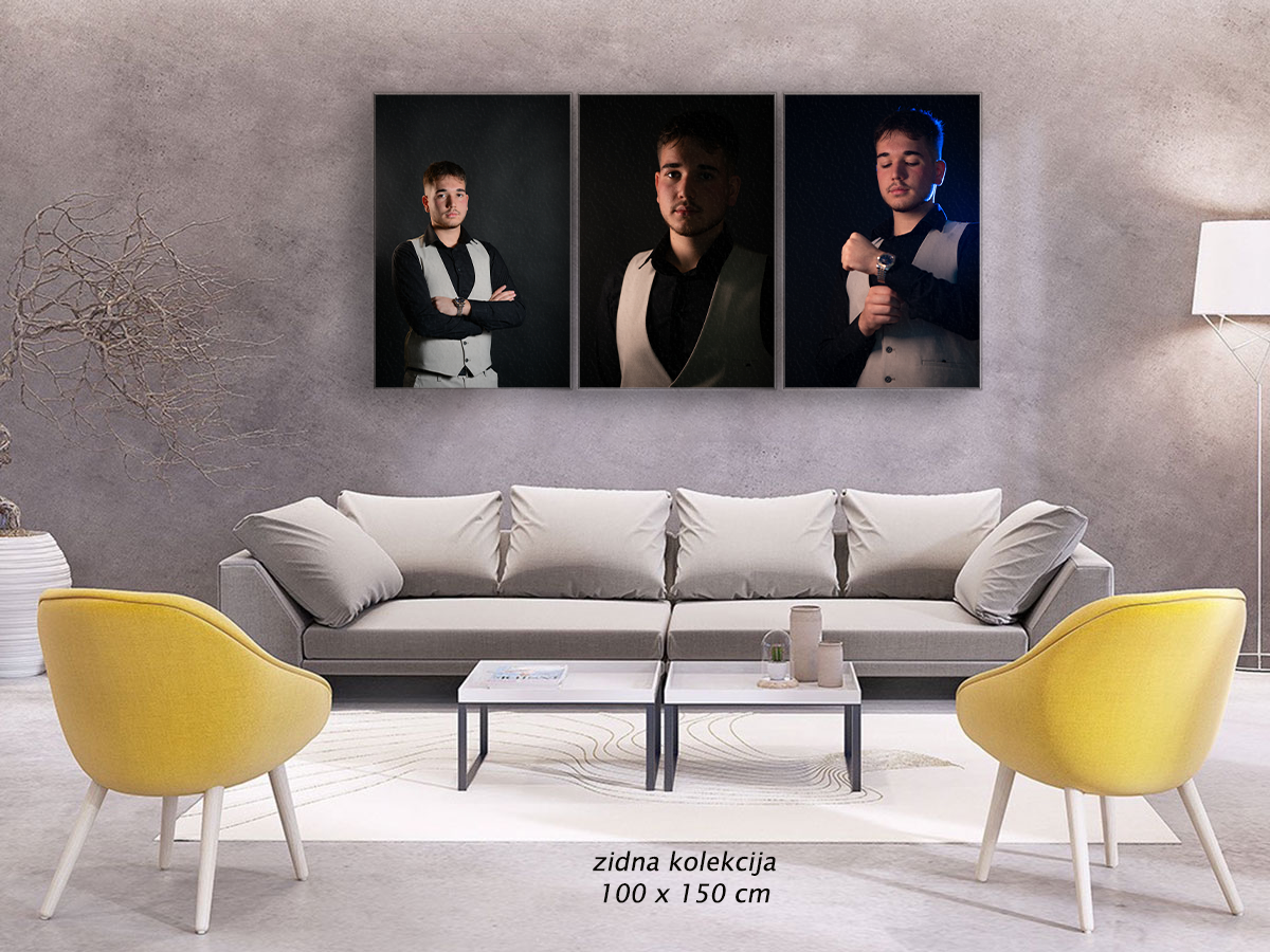 tri zidne fotografije muškarca