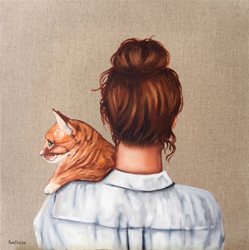 Redhead Girl with Cat