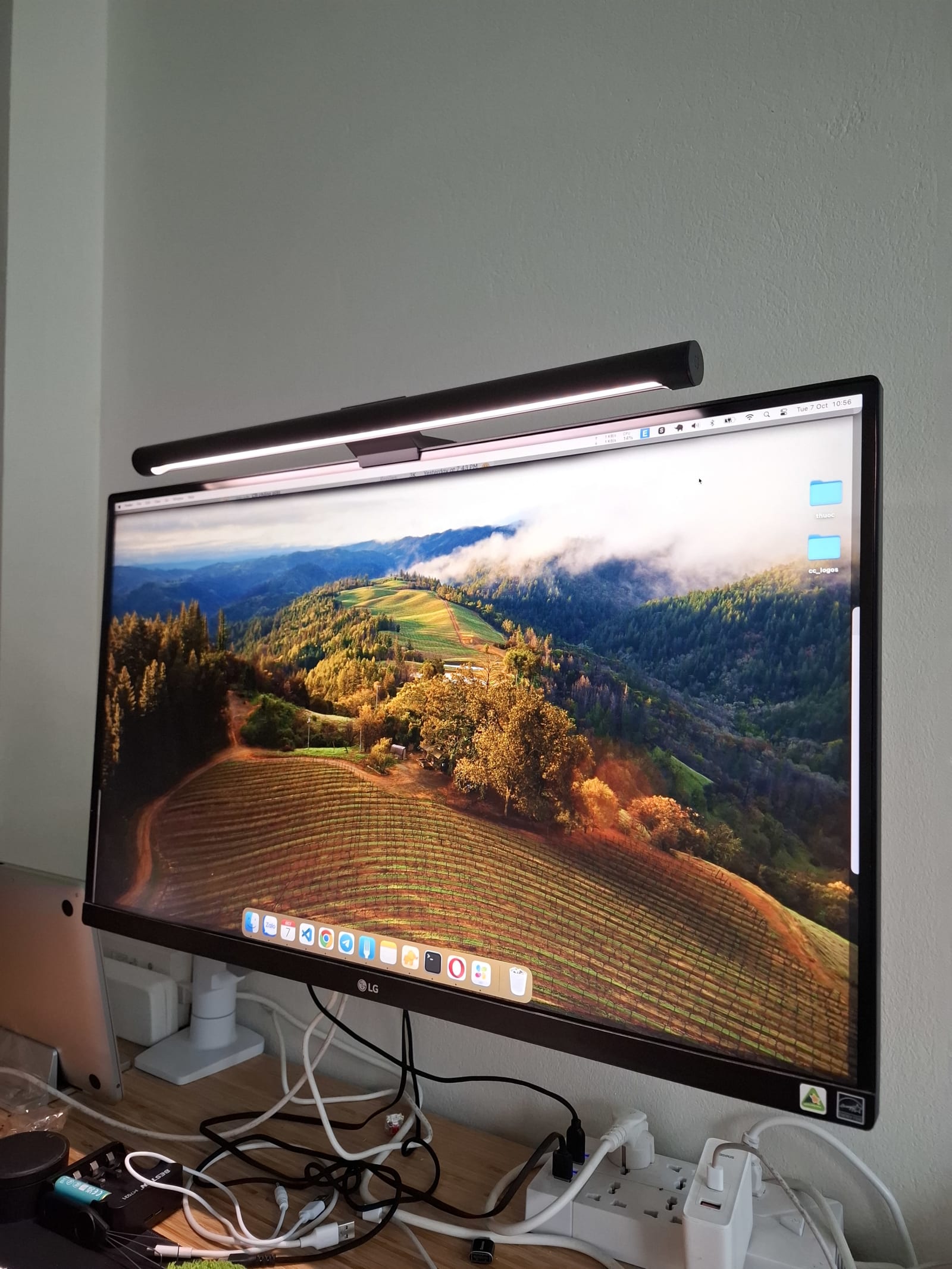 My LG 27UP850N monitor setup on my work desk
