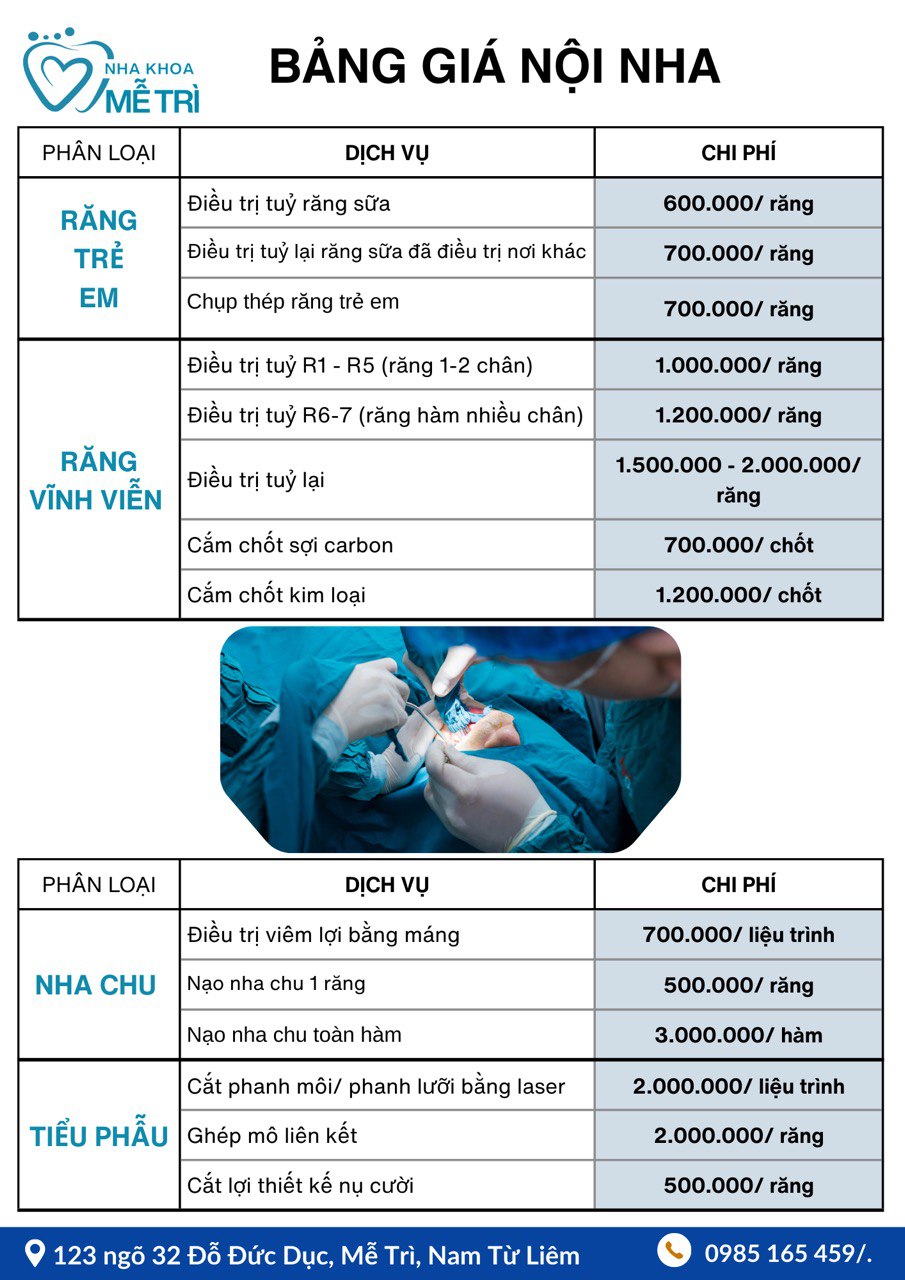 Hình ảnh bảng giá dịch vụ Nhổ răng sữa tại Nha Khoa Mễ Trì