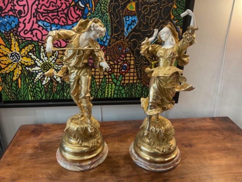 Magnifique Chryséléphantine  en bronze doré, et ivoire représentant des danseurs napolitain