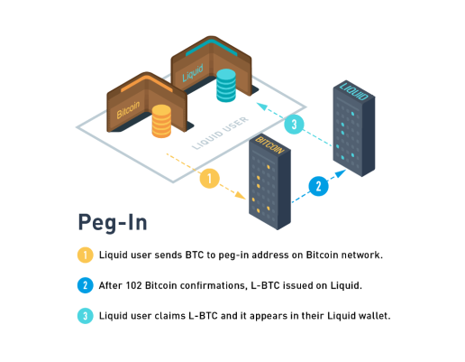 A diagram of liquid network's peg-in mechanism.