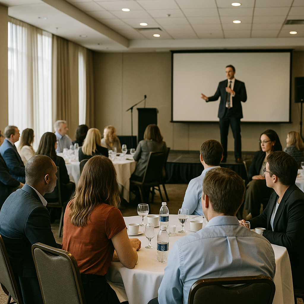 A polished, professionally produced corporate event with attentive branding and coordination.
