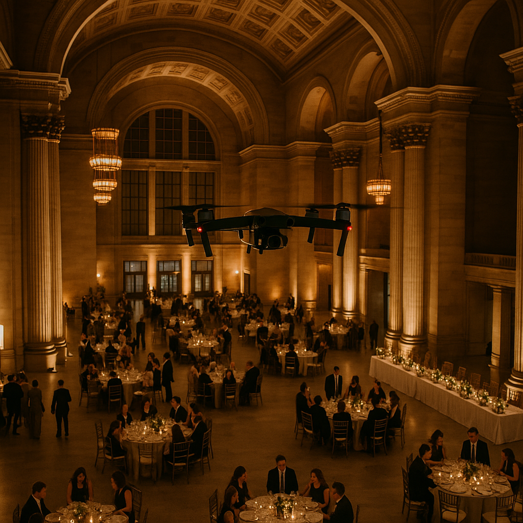 An outdoor South Florida event venue photographed to show the scale of the property, its lighting and the open sky above it — the airspace that determines whether aerial coverage is possible.