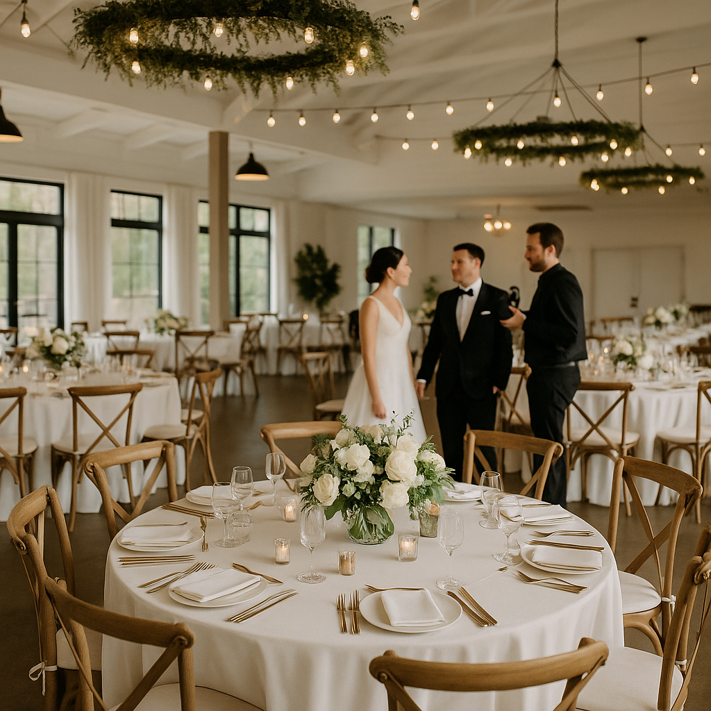 Elegantly arranged wedding reception setting styled by VNV Events, photographed with natural light