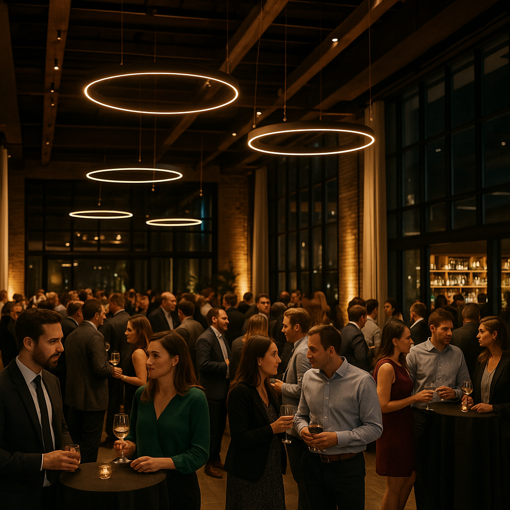 Supporting event photograph for the article titled "Who's Liable When a Guest Drives Home Drunk? Alcohol Service at Private and Corporate Events", architectural composition emphasizing venue scale, lighting and spatial design, creative identity 9a3a687bd5d9-1 must not appear as text, realistic VNV Events service context, hyperrealistic professional photography, no text overlay. Hyperrealistic professional event photography, natural lighting, realistic people and environments, premium editorial photo quality, true-to-life colors, no illustration, no cartoon, no anime, no 3D render, no text overlay, no logos, no watermark.