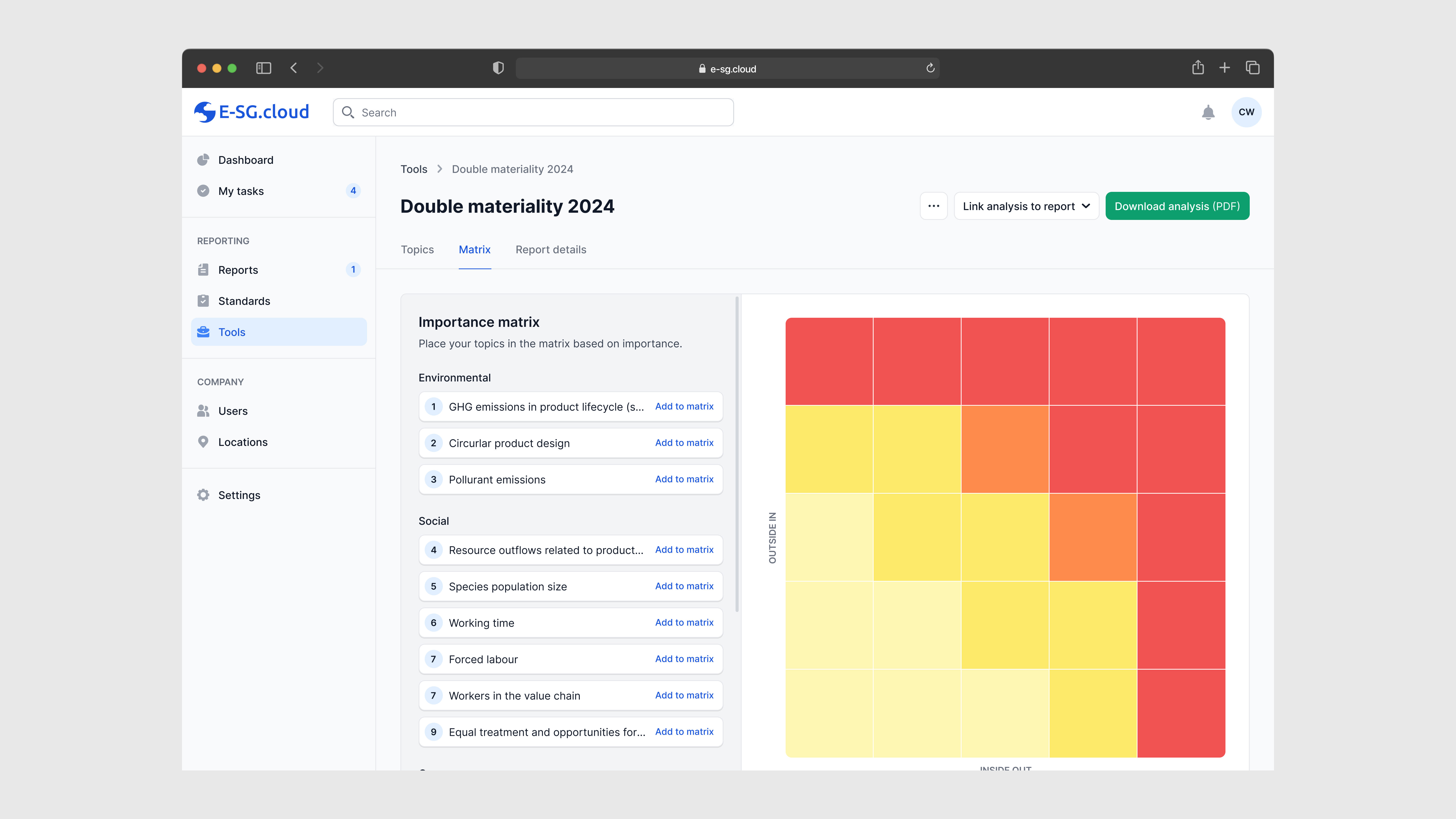 E-SG Cloud SaaS user interface.